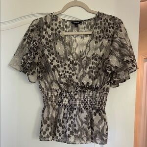 Express Black and Tan Flutter Sleeve Blouse